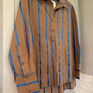 Ribbon Stripe Button Down Shirt in Mocah